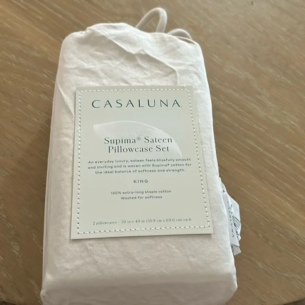 Supima Sateen Pillowcase Set Natural 500 Thread Count, King Size, NWT